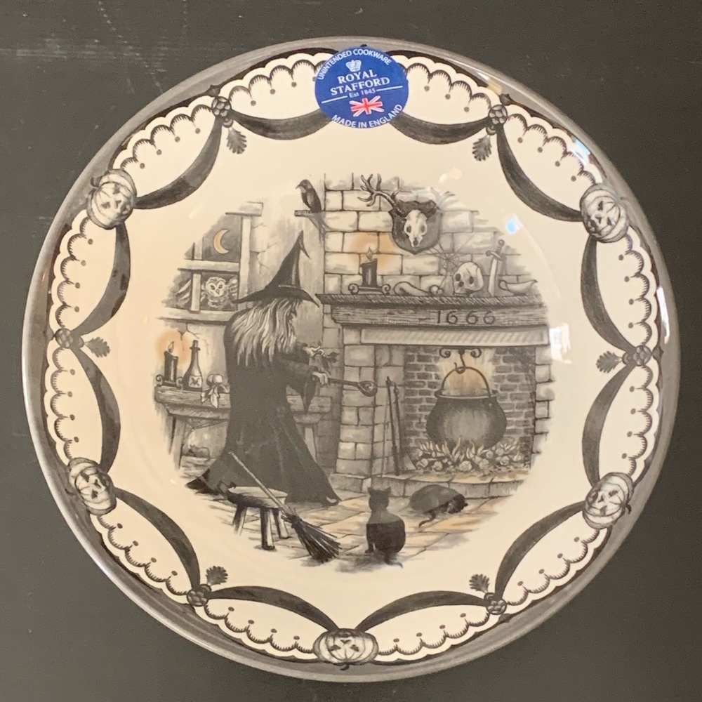 Royal Stafford Haunted Home 7 5/8” Halloween Bowl - Witch Cauldron Black Cat